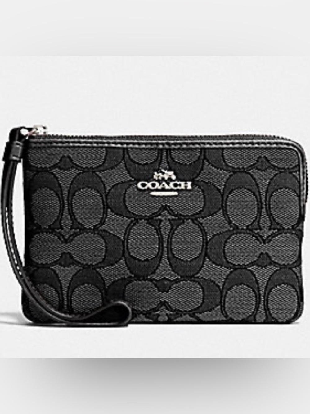 COACH Black Smoke Signature Outline Corner Zip Wristlet